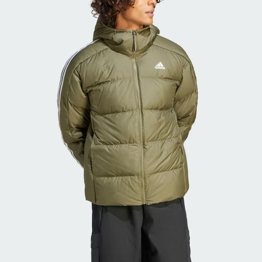 Adidas Essentials Midweight Down Hooded Jacket 'Olive Green' IK3214 ...