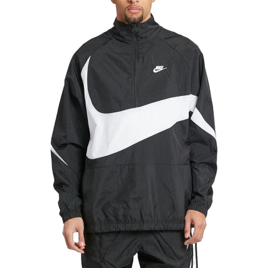 Nike Swoosh Half Zip Woven Jacket 'Black White' AJ2696-010 - KICKS CREW