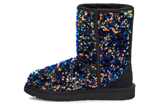 (WMNS) UGG Classic Short Stellar Sequin Snow Boots Black/Blue 1112514-BLK