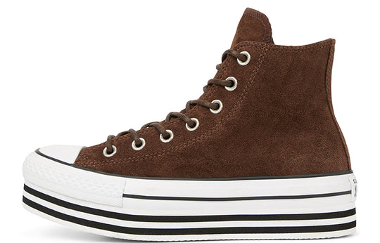 (WMNS) Converse Chuck Taylor All Star Platform Suede High Top Suede Thick Sole White Brown 565831C