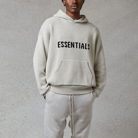 Essentials grey discount knit logo hoodie