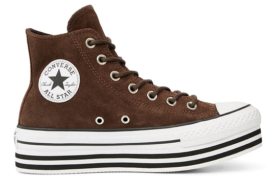 (WMNS) Converse Chuck Taylor All Star Platform Suede High Top Suede Thick Sole White Brown 565831C