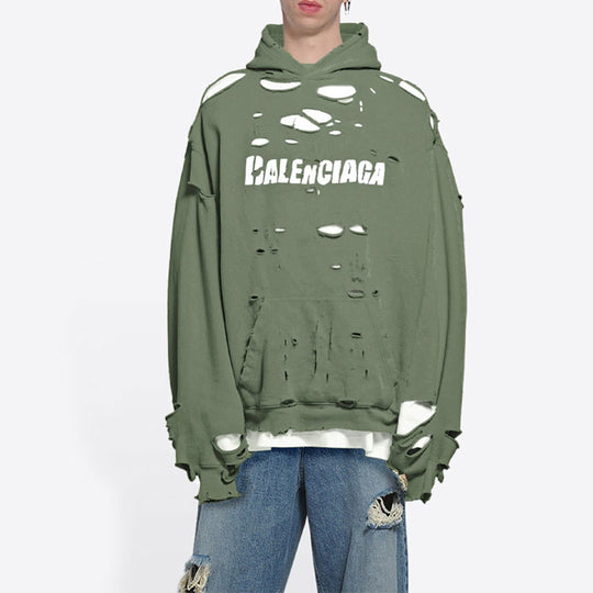 Balenciaga Caps Destroyed Hoodie 'Green' 659403TKVB63011