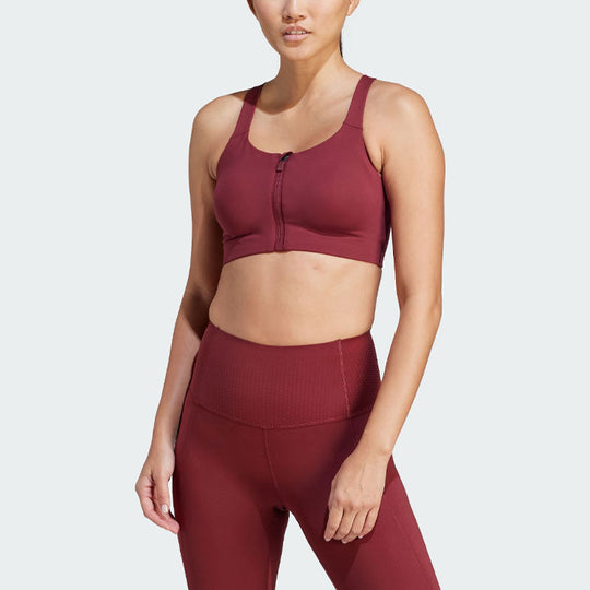 WMNS) adidas TLRD Impact Luxe High-Support Zip Bra 'Red' HZ1516