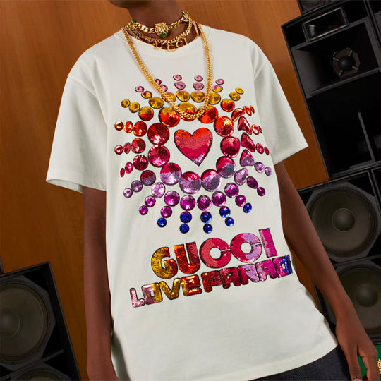 (WMNS) Gucci Love Parade T-shirt 'White Multi' 615044-XJEN4-9088
