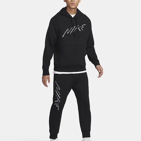 Nike Club Fleece Logo Hoodie 'Black White' FB7489-010 - KICKS CREW