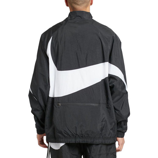 Nike Swoosh Half Zip Woven Jacket 'Black White' AJ2696-010 - KICKS CREW