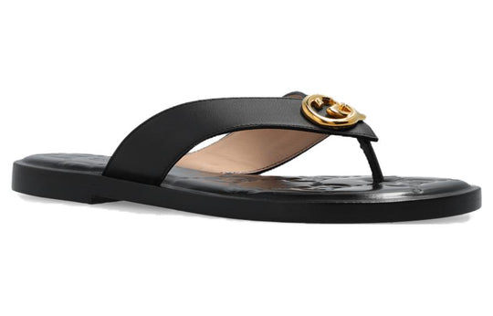 Women's Interlocking G thong sandal in black leather