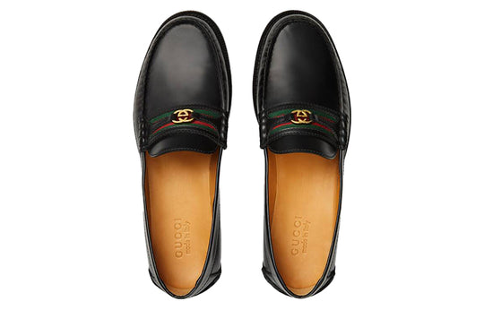 Gucci loafer with Interlocking G Green and Red Web 'Black Leather' 644 ...