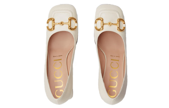 (WMNS) GUCCI Mid-heel pump with Horsebit 'White Leather' 643886-C9D00-9022