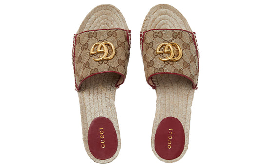 (WMNS) GUCCI Double g Canvas Straw Woven Fashion Ebony Slippers 620120 ...