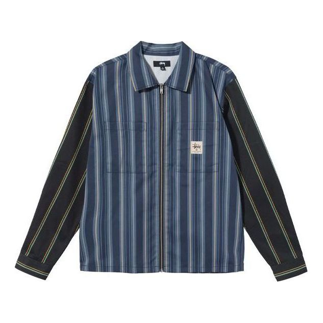 Stussy Mix Stripe Zip Up Work Jacket 'Blue Black' 1110168