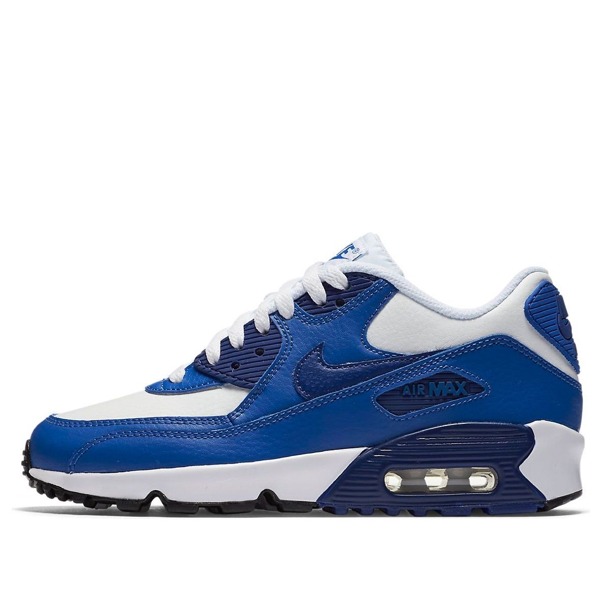 (GS) Nike Air Max 90 LTR Leather Low-Top White/Blue 833412-105 - KICKS CREW