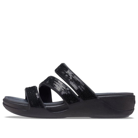 (WMNS) Crocs Boca Strappy Wedge Sandals 'Black' 207645-001 - KICKS CREW