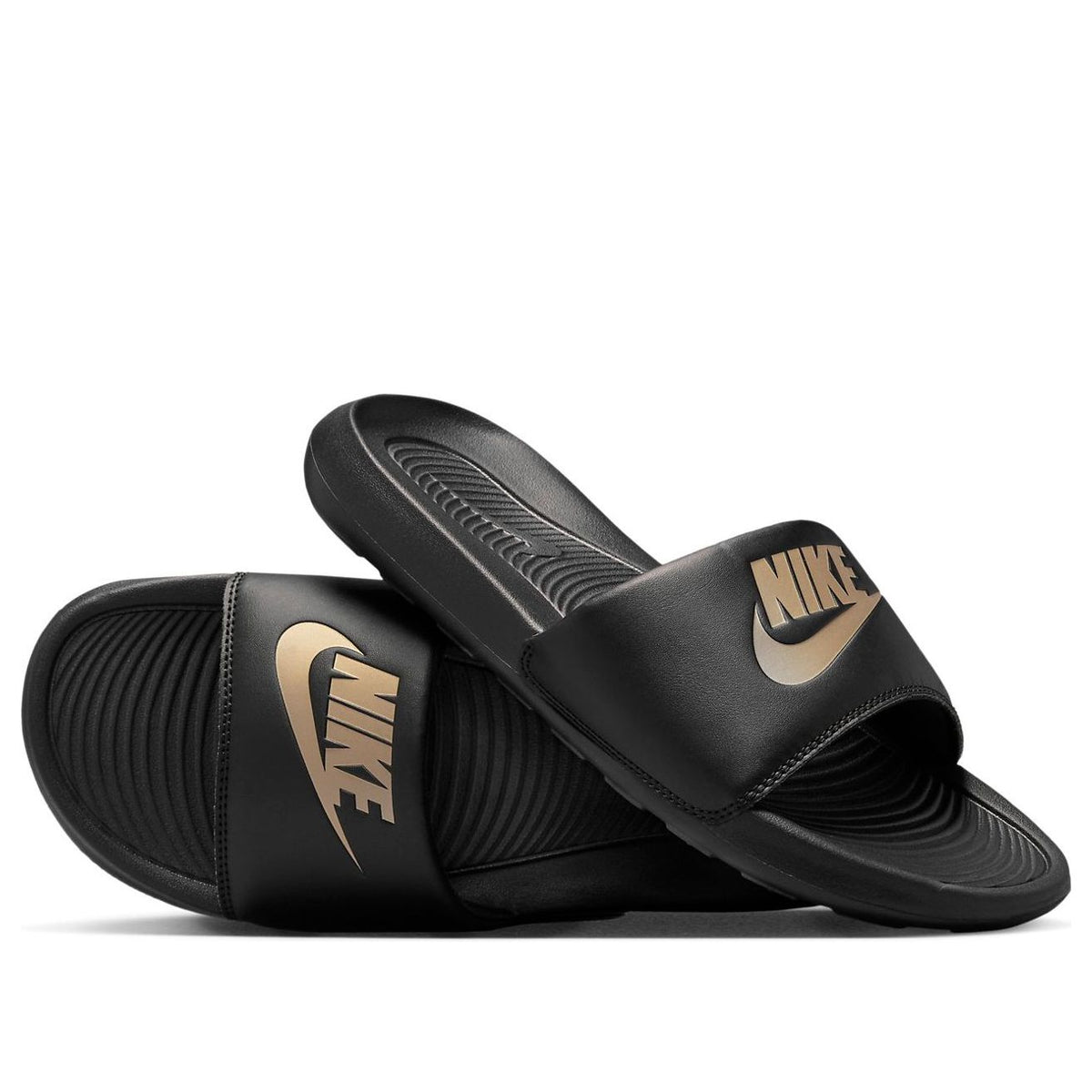 Nike Victori One Slide 'Black Metallic Gold' CN9675-006 - KICKS CREW