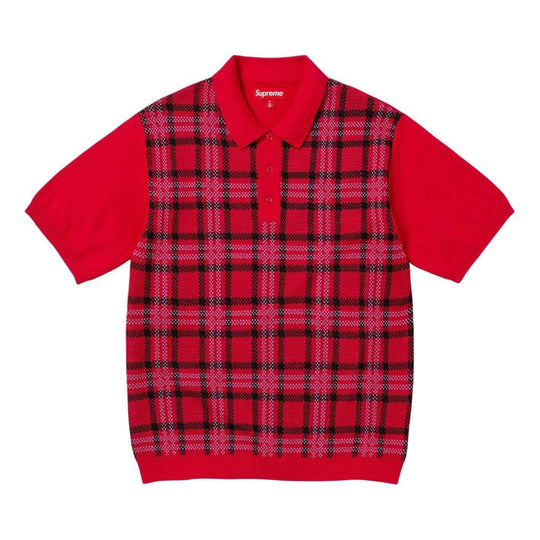 Supreme Plaid Knit S/S Polo 'Red' SUP-SS24-239