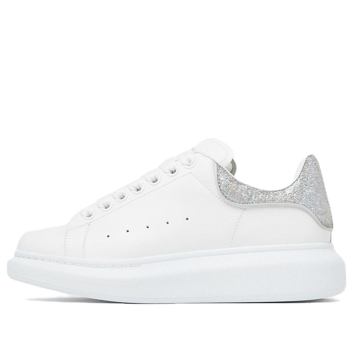 (WMNS) Alexander McQueen Oversized Sneaker 'White Silver Glitter' 7182