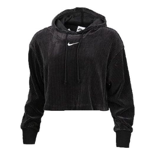 (WMNS) Nike Sportswear Velour Cropped Pullover Hoodie 'Black' DQ5928-0 ...