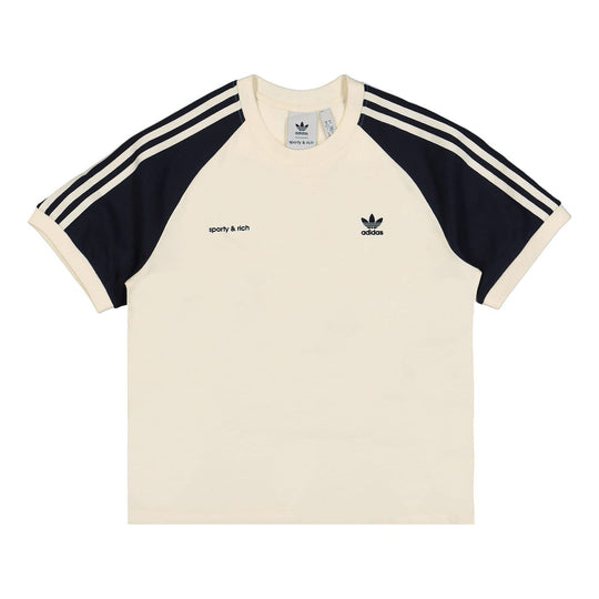 (WMNS) adidas Originals x Sporty & Rich T-shirt 'Cream White Navy' IN5251