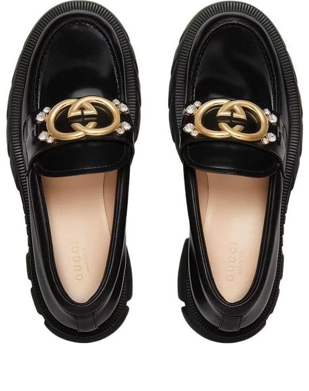 (WMNS) GUCCI Lug Sole Interlocking G loafer 'Black Patent Leather' 700 ...