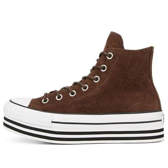 (WMNS) Converse Chuck Taylor All Star Platform Suede High Top Suede Thick Sole White Brown 565831C