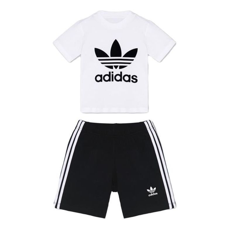 (TD) Adidas Trefoil Shorts Tee Set 'White Black' FI8318-KICKS CREW