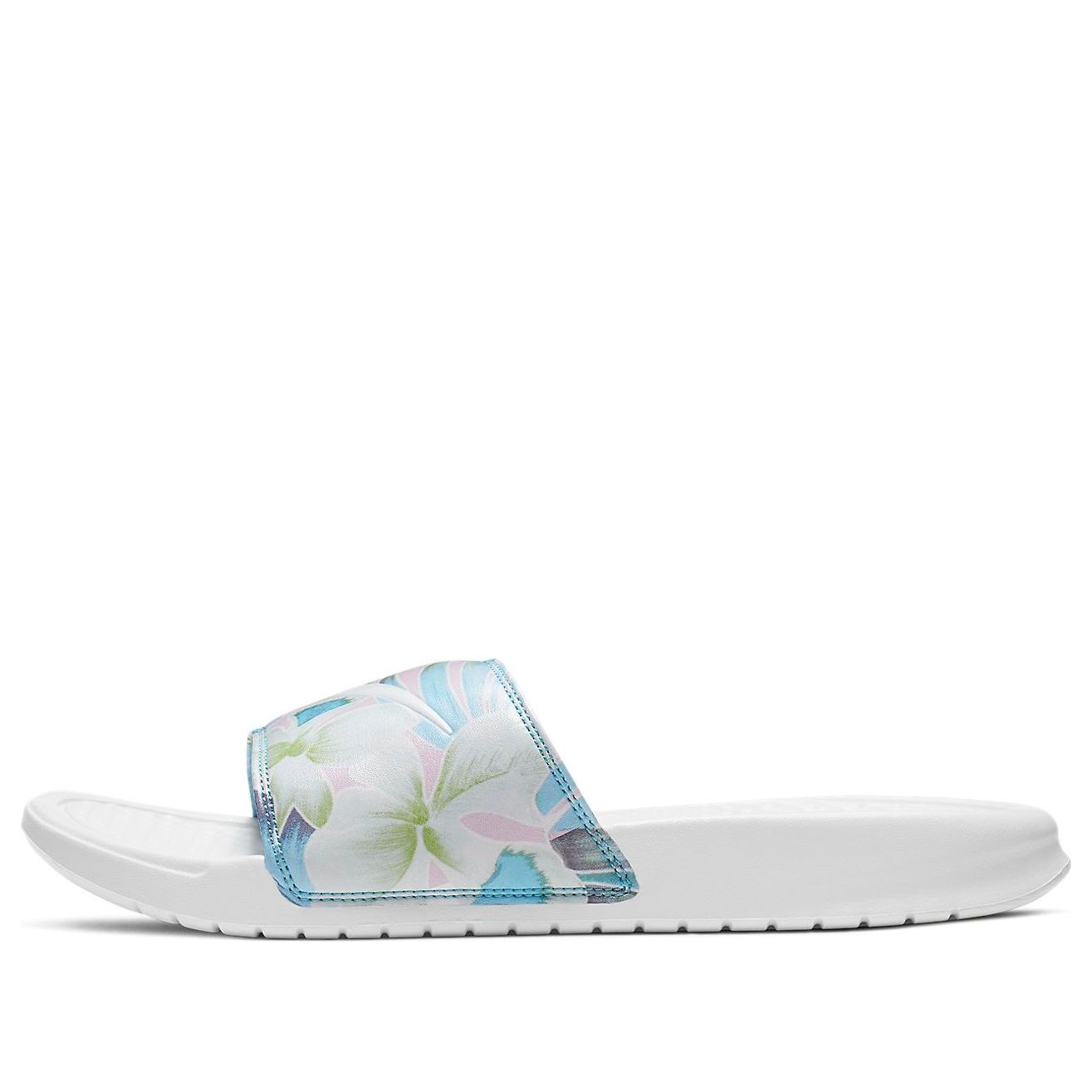 (WMNS) Nike Benassi JDI Floral Flowers White Blue Slippers 'White