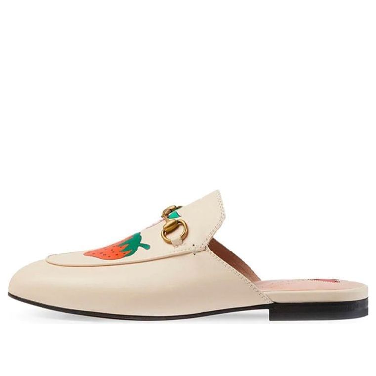 (WMNS) Gucci Princetown Strawberry Printing Leather Slipper White  580082-1GN00-9531