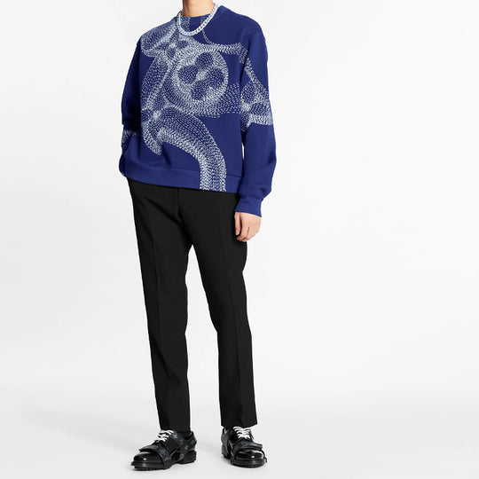 LOUIS VUITTON LV Floral Print Crew Neck Long Sleeve Sweater For Men Bl -  KICKS CREW