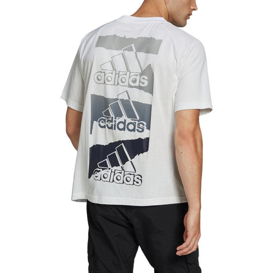 Men's adidas Back Logo Printing Round Neck Loose Short Sleeve White T-Shirt HE4421