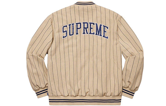 Supreme SS19 Pinstripe Varsity Jacket Stripe Round Neck Unisex Khaki S -  KICKS CREW