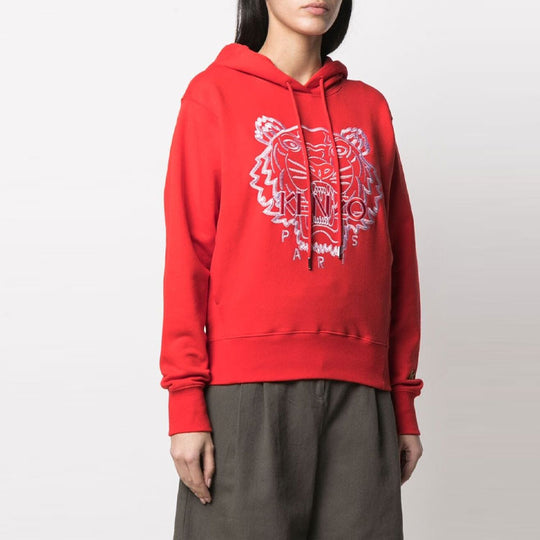 KENZO SS21 Tiger Head Embroidered Pattern Hoodie Red FB52SW8714MM 