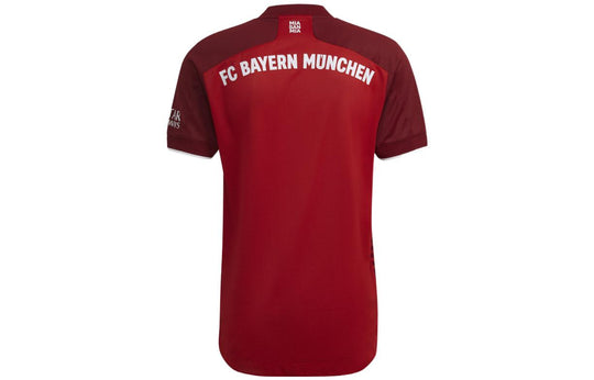 Men's adidas Bayern Munich 21/22 Home Stripe Printing Alphabet Pattern V Neck Short Sleeve Soccer/Football Jersey Red GM5308