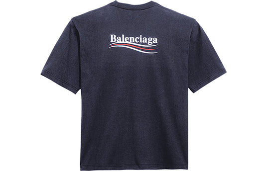 Men's Balenciaga Political Campaign Printing Version Short Sleeve Navy Blue  570803TAV444128