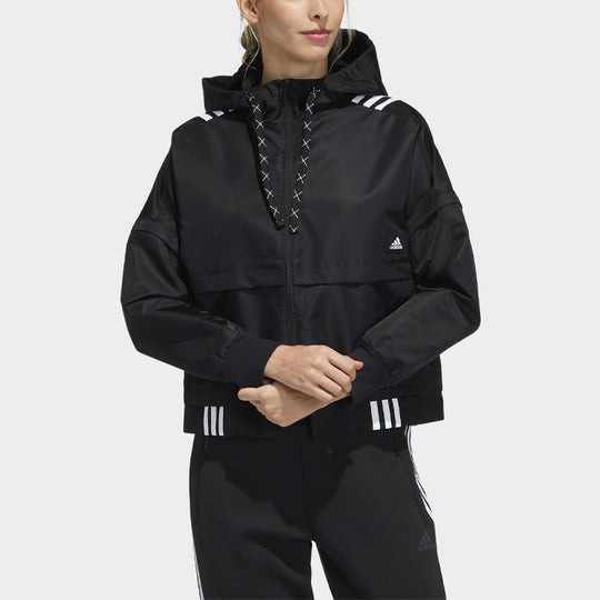 (WMNS) adidas Str Jkt Light Sport Patchwork Hooded Jacket For Black GT4404