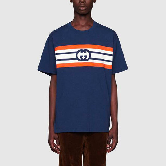 GUCCI Interlocking G Stripe Print T-shirt 'Blue' 616036-XJDAG-4684 - KICKS  CREW