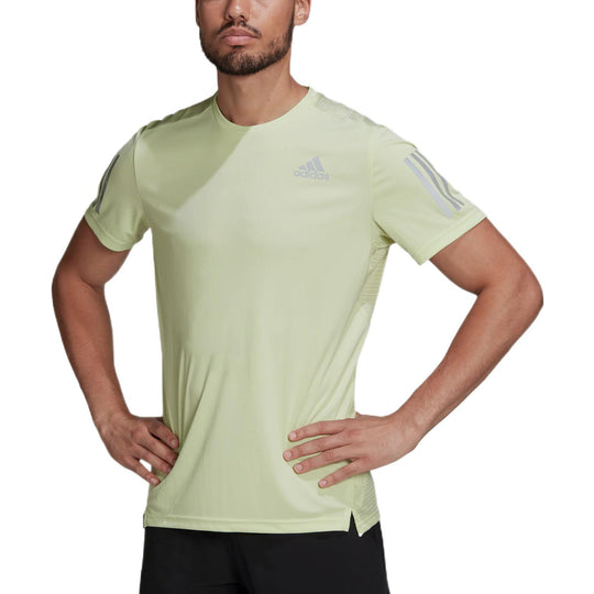 Men's adidas Solid Color Logo Round Neck Pullover Sports Short Sleeve Green T-Shirt HB7441