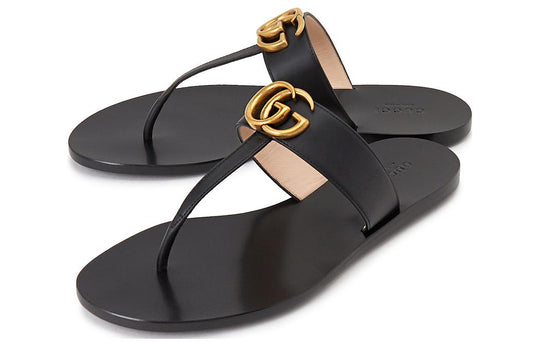 Leather thong sandal with Double G