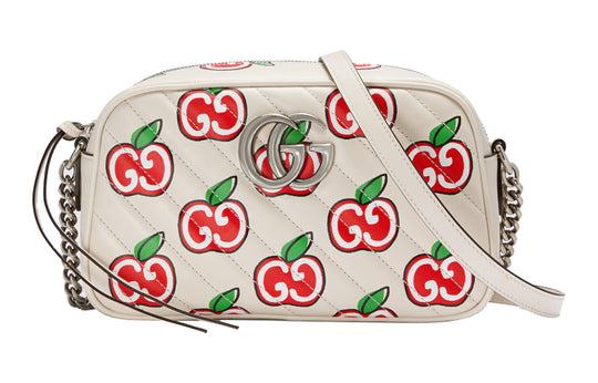 Gucci White Leather Valentine's Day Limited Edition GG Marmont Small Shoulder Bag