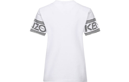 KENZO Cuff Logo Pattern Round Neck Short Sleeve White T-Shirt  F002TS793985-01