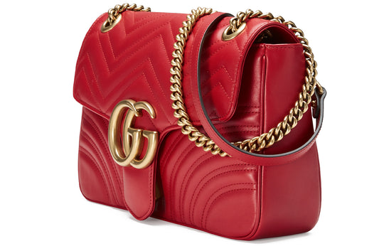 Gucci gg Marmont Gold Logo Leather Chain Small Red Classic Shoulder  Messenger Bag