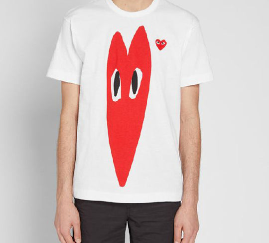 COMME des GARCONS PLAY Long Heart Printing Short Sleeve 'White Red'  AZ-T224-051-1