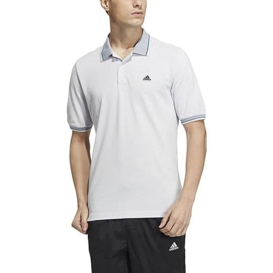 Men's adidas Logo Printing Straight Buckle Short Sleeve White Polo Shi ...