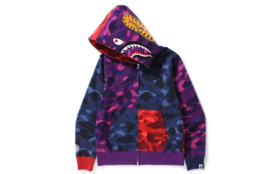 A Bathing Ape Shark Camo Full Zip Hoodie 'Purple Red Blue' 1D70-115-009