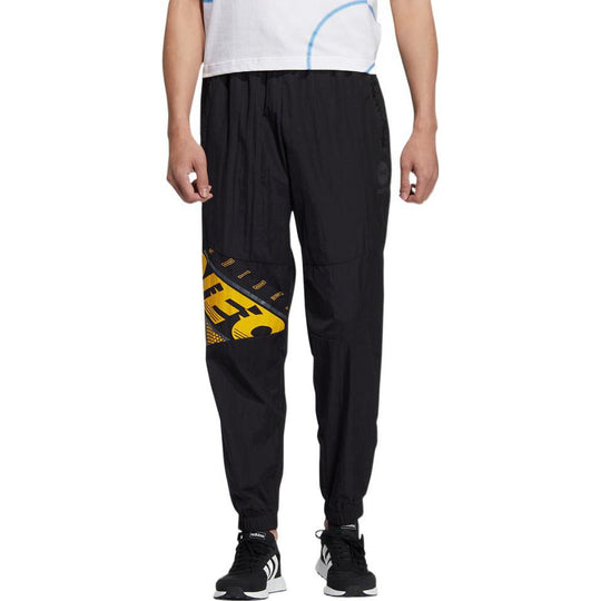 Men's adidas neo Basketball Series Alphabet Printing Lacing Bundle Feet Sports Pants/Trousers/Joggers Black HM9989