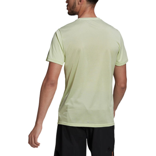 Men's adidas Solid Color Logo Round Neck Pullover Sports Short Sleeve Green T-Shirt HB7441