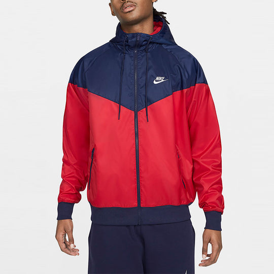 Nike logo Colorblock Sports Zipper hooded Windproof Jacket Blue Red DA ...