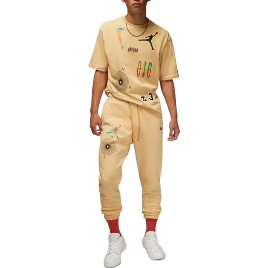 Air Jordan Word Embroidered Drawstring Casual Joggers/Pants/Trousers Men's Brown DQ8016-252