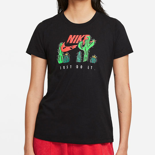 (WMNS) Nike Printing Athleisure Casual Sports Short Sleeve Black DJ1914-010