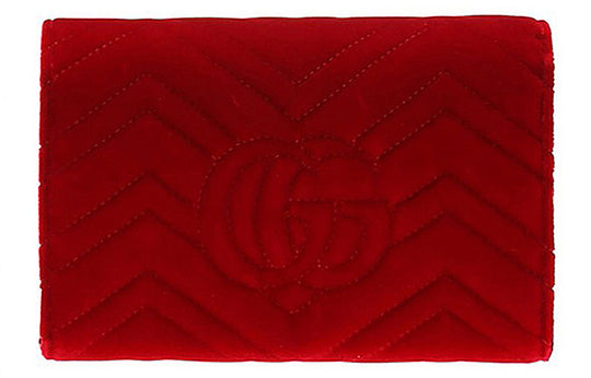 Gucci gg Marmont Gold Logo Distress Velvet Chain Shoulder Messenger Bag  Mini in Red